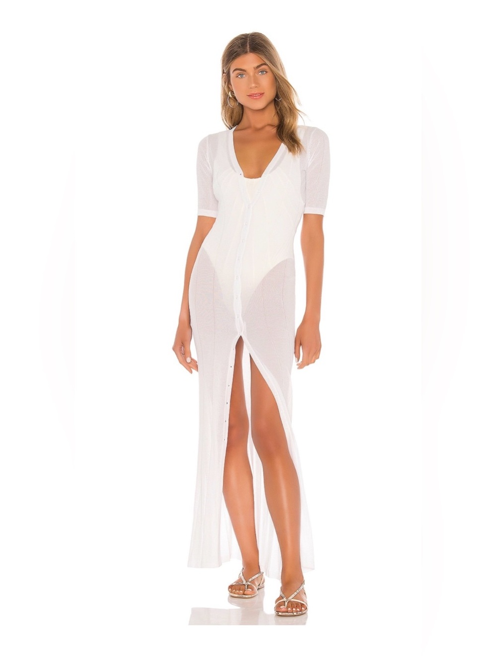 Superdown Sevilla Sheer Maxi Button-Front Swim Coverup in White - Revolve -Small